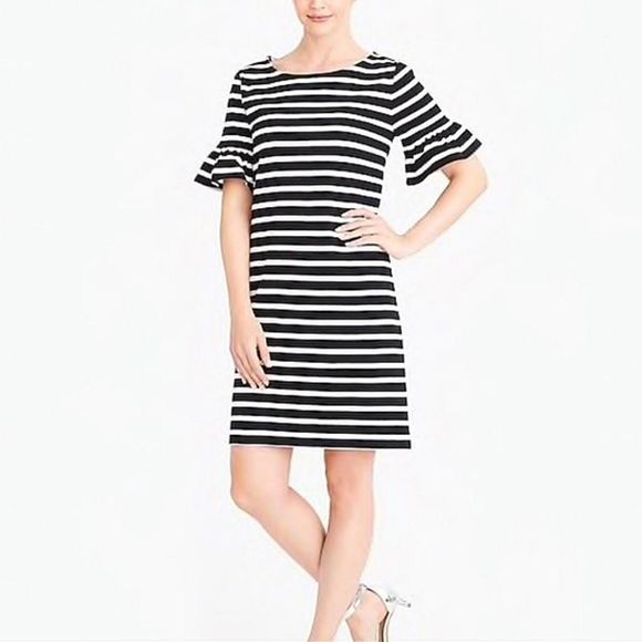 J. Crew Striped Ruffle Black white Chic Dress S - Picture 2 of 10